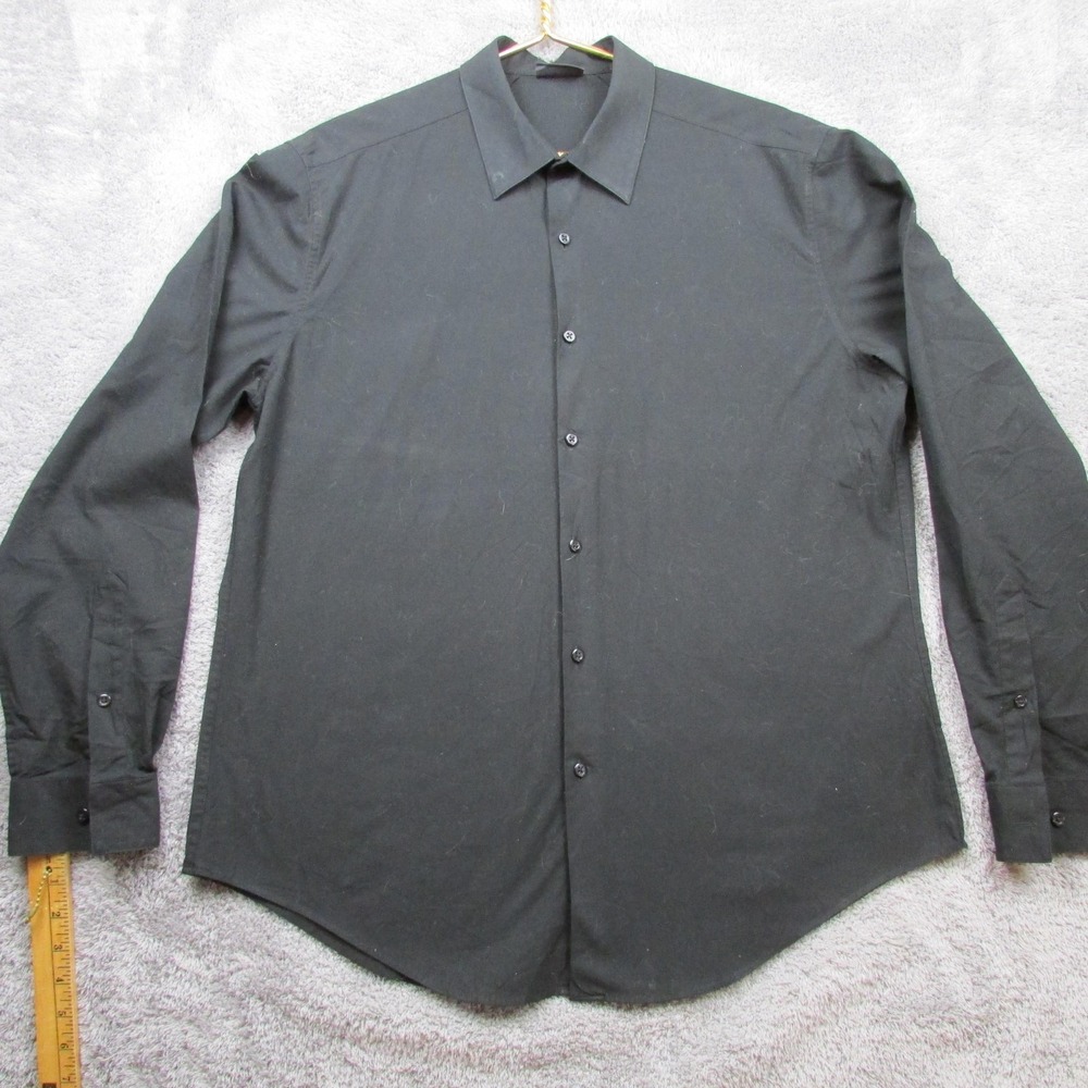 Van Heusen Dress Shirt Mens Large 16-16.5 32/33 Black Flex3 Slim Fit Stretch